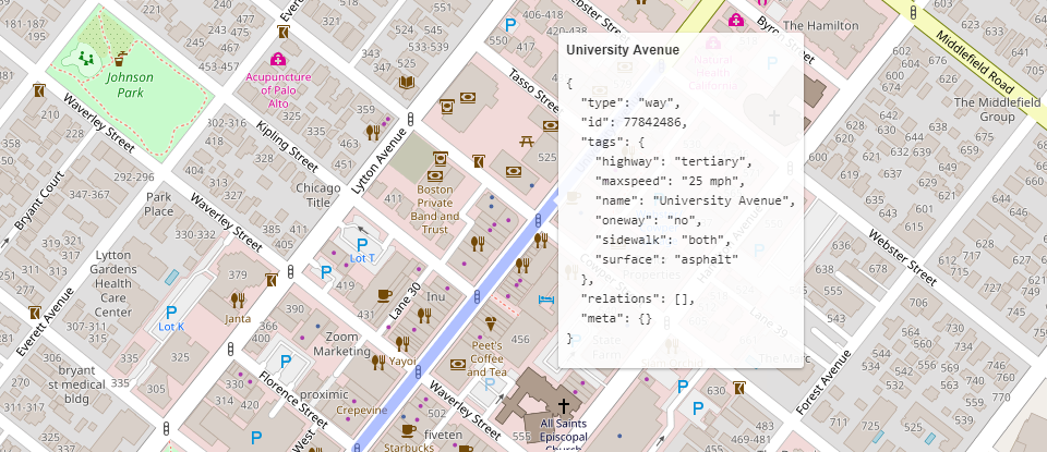 Example of a road selected on map